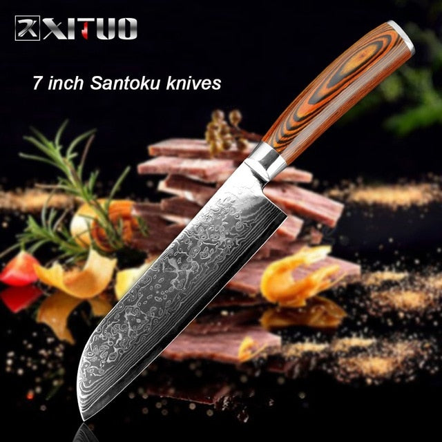 XITUO Chef Knife Damascus Bone Knife Utility Japan vg10 Malaysia Kitchen Knife Utility Micarta Handle Professional Kitchen Knife