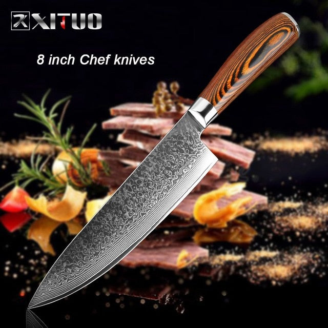 XITUO Chef Knife Damascus Bone Knife Utility Japan vg10 Malaysia Kitchen Knife Utility Micarta Handle Professional Kitchen Knife