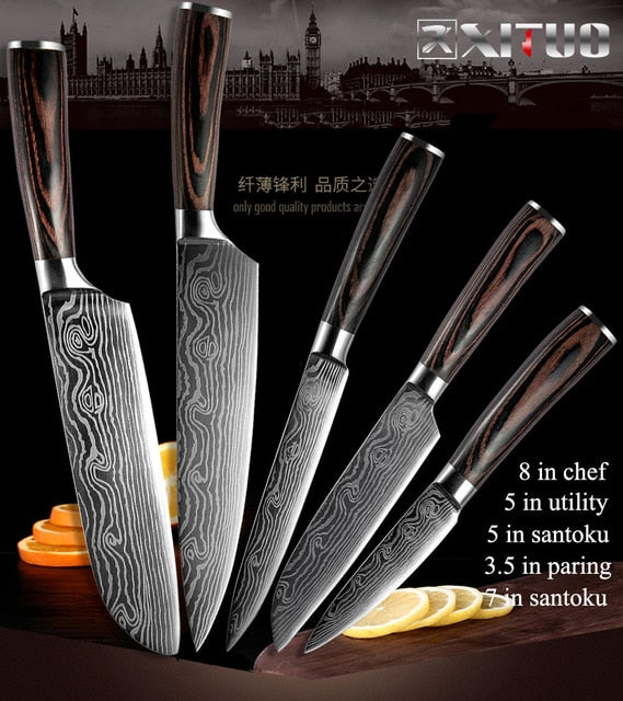 XITUO High quality 8"inch Utility Chef Knives laser Damascus steel Santoku kitchen Knives Sharp Cleaver Slicing Gift Knife