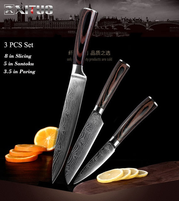 XITUO High quality 8"inch Utility Chef Knives laser Damascus steel Santoku kitchen Knives Sharp Cleaver Slicing Gift Knife