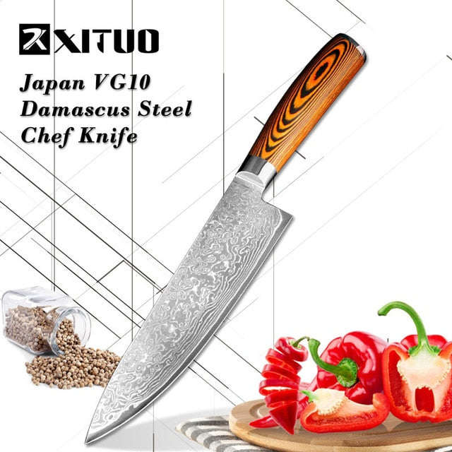 XITUO High quality utility knife Kitchen knife Japanese VG10 73 layer Damascus steel paring knife wood handle Boning knife Tools