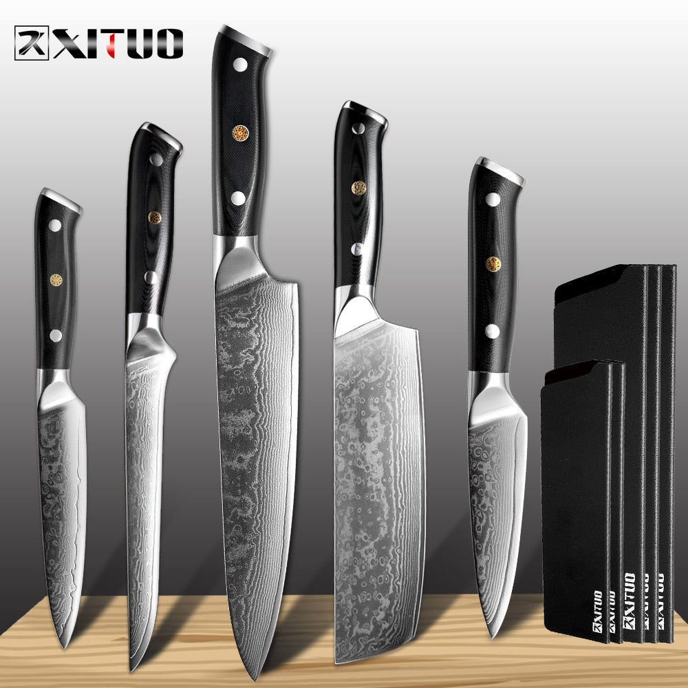 XITUO Kitchen Chef Knife Set VG10 Damascus Steel 67-story Slices Nakiri Kiritsuke Sushi Knife Bone Japanese Knife Cooking Tools