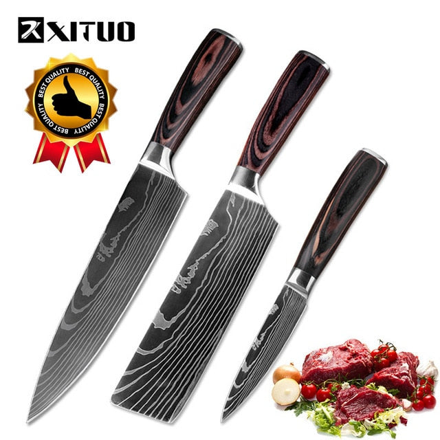 XITUO Kitchen Knives Stainless Steel Damascus laser pattern Knife Paka Wood Handle Fruit Vegetable Meat Cooking Tools Accessorie