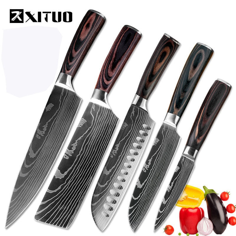 XITUO high quality chef knife 7CR17 High Carbon Stainless Steel Japanese Series Damascus laser pattern Chef's 8-in kitchen knife