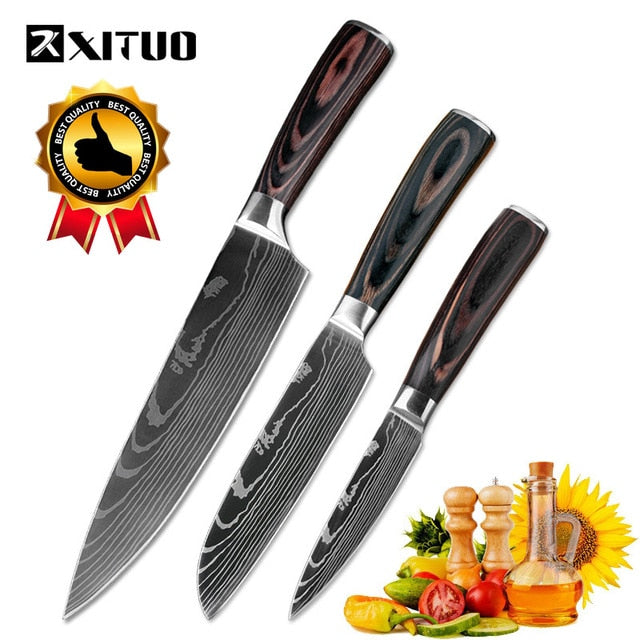 XITUO high quality chef knife 7CR17 High Carbon Stainless Steel Japanese Series Damascus laser pattern Chef's 8-in kitchen knife