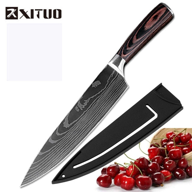 XITUO high quality chef knife 7CR17 High Carbon Stainless Steel Japanese Series Damascus laser pattern Chef's 8-in kitchen knife