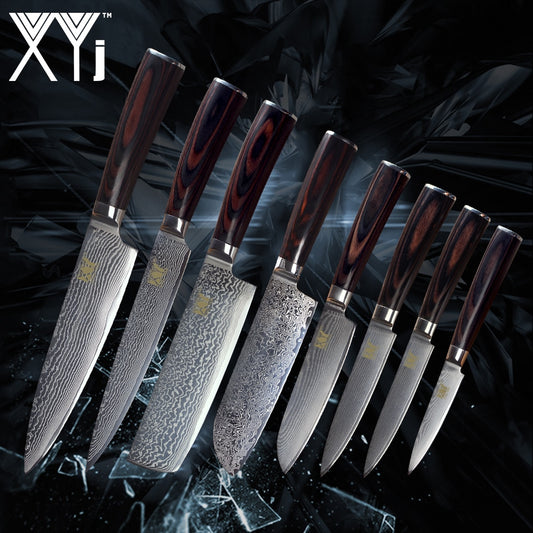 XYj Kitchen Damascus Steel Knives New Arrival 2018 VG10 Core 8 Pcs Sets Japanese Damascus Steel Kitchen Cooking Accessories Tool