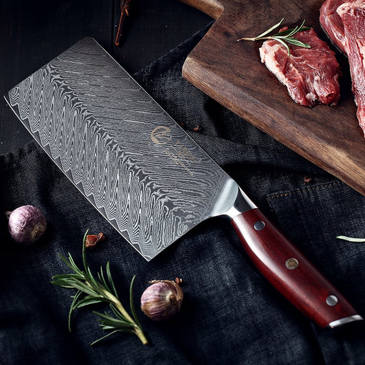 YARENH 7 Inch Cleaver Knife Chinese Vegetable Kitchen knives 67 Layers Damascus Chef Professional Cooking Knife Rosewood Handle