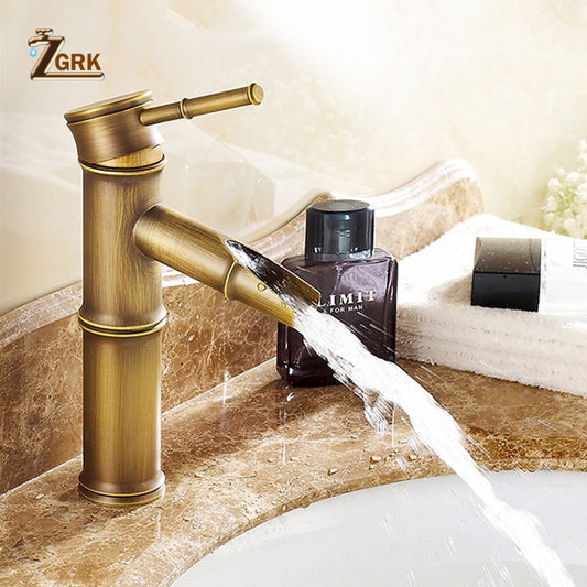 ZGRK Bathroom Faucet Brass Basin Faucets Luxury Tap Tall Bamboo Hot Cold Water With Two Pipes Kitchen Outdoor Garden WC Taps