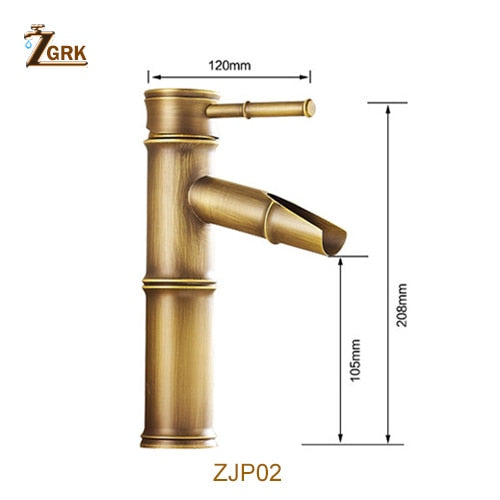 ZGRK Bathroom Faucet Brass Basin Faucets Luxury Tap Tall Bamboo Hot Cold Water With Two Pipes Kitchen Outdoor Garden WC Taps