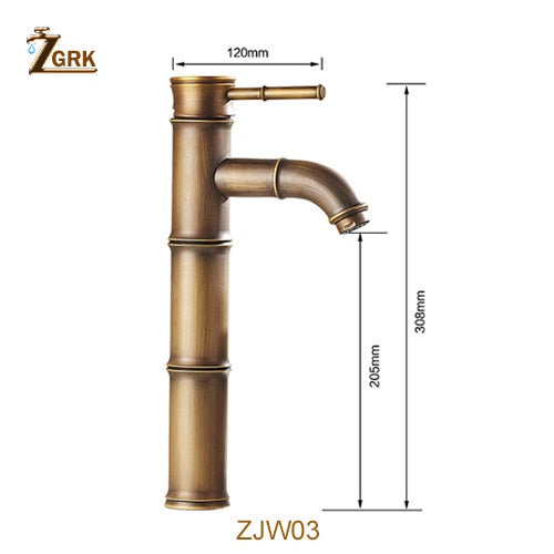 ZGRK Bathroom Faucet Brass Basin Faucets Luxury Tap Tall Bamboo Hot Cold Water With Two Pipes Kitchen Outdoor Garden WC Taps