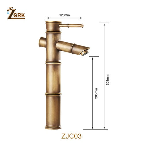 ZGRK Bathroom Faucet Brass Basin Faucets Luxury Tap Tall Bamboo Hot Cold Water With Two Pipes Kitchen Outdoor Garden WC Taps