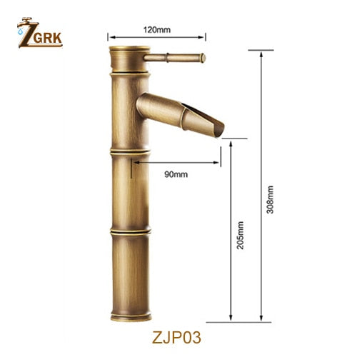 ZGRK Bathroom Faucet Brass Basin Faucets Luxury Tap Tall Bamboo Hot Cold Water With Two Pipes Kitchen Outdoor Garden WC Taps