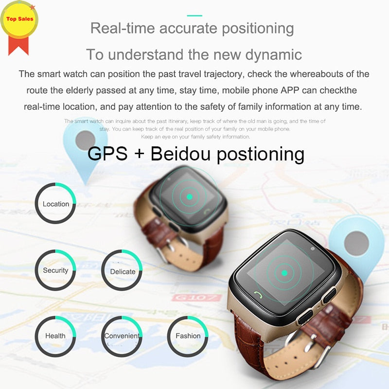 sos Elderly 4g call Watches Tracker Qualcomm8909 android 6.0 locate GPS positioning voice chat old men smart watch for men lady